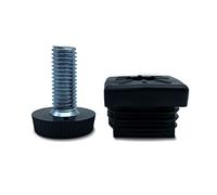 DOJA INDUSTRIAL | Tube Carré M10 Avec Pied Réglable | Bouchon Plastique 40x40 mm | Lot 12 | Embout de Nivellement | Pour Table, Meuble et Plus