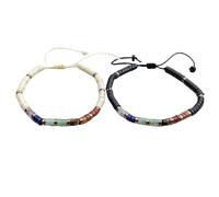 DOJAYA Bracelet assorti fait main 7 chakras avec perles d'agate noire et jaspe blanc de 2 x 4 mm, cadeau pour couples, âmes sœurs, amoureux et amis, bijoux d'énergie spirituelle pour homme et femme