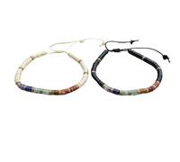 DOJAYA Bracelet assorti fait main 7 chakras avec perles d'agate noire et jaspe blanc de 2 x 4 mm, cadeau pour couples, âmes sœurs, amoureux et amis, bijoux d'énergie spirituelle pour homme et femme