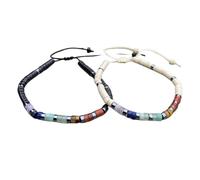 DOJAYA Bracelet assorti fait main 7 chakras avec perles d'agate noire et jaspe blanc de 2 x 4 mm, cadeau pour couples, âmes sœurs, amoureux et amis, bijoux d'énergie spirituelle pour homme et femme