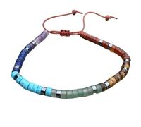 DOJAYA Bracelet de méditation bohème 7 chakras 2 x 4 mm avec pierre de méditation et de yoga - Protection de l'équilibre - Calme, ancre, force, créativité spirituelle - Cadeau d'anniversaire pour