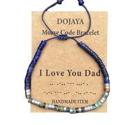 DOJAYA Bracelet réglable avec code morse « I Love You Dad » - Lapis Lazuli de 2 x 4 mm - Perles ethniques africaines turquoises - Cadeau pour papa, fête des pères, Medium, Pierre, Pas de gemme
