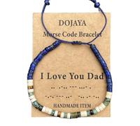 DOJAYA Bracelet réglable avec code morse « I Love You Dad » - Lapis Lazuli de 2 x 4 mm - Perles ethniques africaines turquoises - Cadeau pour papa, fête des pères, Medium, Pierre, Pas de gemme
