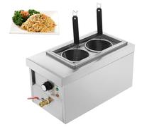 DOJOEUU Cuiseur à pâtes Professionnel 2 Trous, 2500 W, électrique, avec Panier et Robinet, température réglable de 30 à 110 °C, en Acier Inoxydable, pour cafétérias et Restaurants