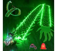 DOJOEUU Dragon Poi Luminescent, 8 m et 10 m, LED, avec Sac et Corde à Lancer, Ruban de Danse Dragon carré et Fluide, serpentin Lumineux pour défilé Nocturne(Green,10 m (33 ft))
