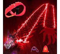 DOJOEUU Dragon Poi Luminescent, 8 m et 10 m, LED, avec Sac et Corde à Lancer, Ruban de Danse Dragon carré et Fluide, serpentin Lumineux pour défilé Nocturne(Red,10 m (33 ft))