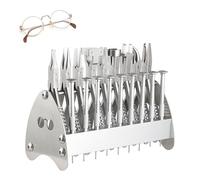 DOJOEUU Kit de réparation de Lunettes en Acier Inoxydable 18 pièces, kit d'outils de réparation Optique avec Support, 9 Pinces et 9 Tournevis, Ensemble de Pinces pour Lunettes, Montres, Ordinateurs