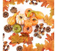 DOJoykey 128pcs Ensemble de décoration de Thanksgiving, Pommes de pin et gourdes pour la décoration de fête à la Maison d'automne, d'automne et d'halloween