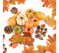 DOJoykey 70pcs Ensemble de décoration de Thanksgiving, Pommes de pin et gourdes pour la décoration de fête à la Maison d'automne, d'automne et d'halloween