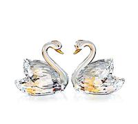 DOJOZ Lot de 2 figurines scintillantes en forme de cygne en cristal pour centre de table Blanc