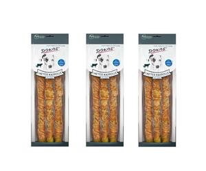 Dokas Dog 1 mètre bâton à mâcher avec poulet | Pack de 3 | 3 x 315 g | Complément alimentaire pour chiens | Plaisir de mâcher longue durée à base de peau de bœuf enrobée de filet de poitrine de poulet