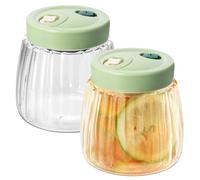 Dokeno 2 Bocaux en Verre 1L avec Double Valve pour Fermentation, Bocal Hermétique avec Couvercle, Pot de Fermentation pour Kimchi, Choucroute, Confiture