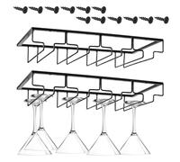 Dokeno 2 Pièces 4 Rangs Porte-Verres à Pied Suspendu, Support pour Verre à Vin en Métal avec Vis, Capacité de 8 à 12 Verres par Support, Support de Verre à Vin Sous Armoire pour Cuisine Bar Restaurant