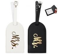 Dokeno 2 Pièces Couples Étiquette de Bagage, Mr and Mrs Étiquettes Étiquettes de Bagage en Cuir PU Étiquettes de Bagages Étanches pour Amoureux Honeymoon Voyage (Blanc, Noir)