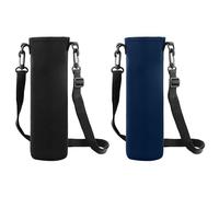 Dokeno 2 Pièces Sac de Bouteille d'eau, 8 × 25cm Grand Porte-Bouteille Thermos Pochette Bouteille avec Bandoulière Réglable pour Sport Randonnée Cyclisme Voyages Campus (Noir + Bleu foncé)