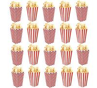 Dokeno 20 Pièces Boîtes Popcorn Rouge & Blanc, Sachet Popcorn en Papier Réutilisables, Conteneurs Popcorn pour Fêtes d'Anniversaire, Soirées Cinéma, Carnavals, etc. - Rayés & Vagues, 7 x 5 x 11,5 cm