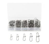 Dokeno Agrafhe Duo-Lock de Pêche, 100 Pièces Argent Emerillon Peche Connecteurs de Pêche Snaps Pêche avec Boîte pour Accessoires de Pêche (5 Tailles)