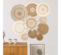 Dokeno Lot de 10 Panier Muraux Bohème à la Main Osier Decoration Murale Decoration Murale en Rotin Ronde Rotin Décoration Murale Sets de Table pour Chambre à Coucher Bureau Salle à Manger