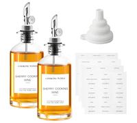Dokeno Lot de 2 Bouteille Huile Olive avec Bec Verseur, Distributeur Huile d’Olive pour Cuisine, Oil Dispenser Vinaigre Distributeur, Avec étiquettes Autocollants et Entonnoir (350 ml, Argent)