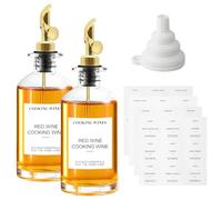 Dokeno Lot de 2 Bouteille Huile Olive avec Bec Verseur, Distributeur Huile d’Olive pour Cuisine, Oil Dispenser Vinaigre Distributeur, Avec étiquettes Autocollants et Entonnoir (350 ml, Or)