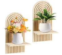 Dokeno Lot de 2 Étagères Murales en Bois Naturel, Design Bohème Moderne Étagère Flottante, Étagères Suspendue Support Mural pour Chambre, Salon, Bureau