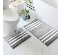 Dokeno Lot de 2 Tapis Salle de Bain, Tapis de Bain et Tapis Contour WC de Luxe en Microfibre Super Doux, Tapis Contour WC en Forme de U, Tapis de Douche Absorbant pour Salle de Bain, Gris Foncé