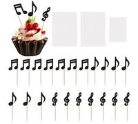 Dokeno Lot de 24 Décorations de Cupcakes en Forme de Notes de Musique, Paillettes Symbole Musical Décoration de Gâteau, Décorations de Gâteaux Musicales pour Fête Prénatale, Mariage