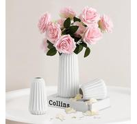 Dokeno Lot de 3 Vase Decoratif en Ceramique, Vase en Ceramique Blanc, Vase Céramique de Style Nordique, Vase Decoration Maison, Vase Pampa, Décoration Salon de Style Minimaliste Moderne