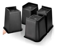 Dokeno Lot de 4 Rehausseurs Meubles, Carrés Rehausseurs de Lit Robustes de 10/15/20cm, Jusqu'à 2721,6kg en Forme de L, Hauteur de Levage pour Canapé, Chaise, Bureau, Table, Bibliothèque, Noir (8 Zoll)