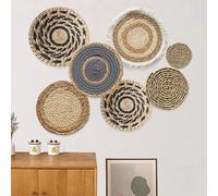 Dokeno Lot de 7 Panier Muraux Bohème à la Main Osier Decoration Murale Decoration Murale en Rotin Ronde Rotin Décoration Murale Sets de Table pour Salle à Manger Chambre à Coucher Bureau