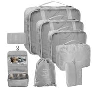 Dokeno Lot de 8 Organisateur de Voyage, Organisateur Valise, Organiseurs de Bagage pour Voyage, Étanches Sacs de Voyage Rangement, Packing Cubes pour Vêtements, Chaussures et Cosmétiques (Gris)