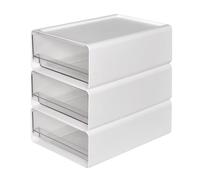 Dokeno Organisateur de Bureau, Lot de 3 Organisateurs de Rangement Empilables pour Bureau, Boîte de Rangement en Plastique pour Maison, Maquillage, Bijoux, Fournitures Scolaires et de Bureau (Blanc)