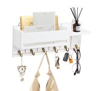 Dokeno Porte Clé Mural, Boite a Clefs Murale avec Étagère Rangement, Étagère à Clés Bois avec 6 Crochets, Porte-Lettres de Décoration, Porte Clef Decorative pour Rangement Clés et Courrier à l'entrée