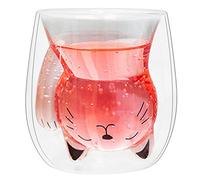 Dokeno Tasse à café, 1 pièce à double paroi en verre borosilicate, 200 ml, tasses mignonnes, motif chat, latte macchiato, pour anniversaire personnel, Saint-Valentin et bureau (transparent)