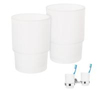 Dokeno Tasse de Brosse à Dents, 2 Pièces Gobelets de Rechange en Verre Dépoli pour Enfants, Reutilisable Tasse de Salle de Bain pour Remplacement Mural, Porte-Brosse à Dents Mural pour Hôtel, Chambre