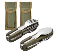 Dokeno Vaisselle Pliante en Acier Inoxydable 2 Pièces, Couvert Camping Multifonction 8 en 1 Amovible Vaisselle de Camping pour la Randonnée en Plein Air Pique-Nique Voyage