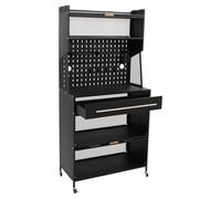 Dokiiovo Armoire de cuisine avec plan de travail et tiroirs, semi-ouverte sur roulettes, armoire à micro-ondes avec 4 crochets, 1 porte-baguettes, 2 plaquettes à épices, buffet de cuisine, noir, 80 x