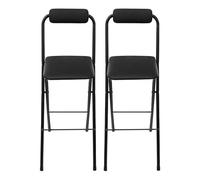 Dokiiovo Lot de 2 tabourets de bar pliants, hauts, avec dossier et repose-pieds - Charge maximale : 125 kg - Hauteur d'assise : 75 cm - Pour cuisine, salle à manger, bar, café - Noir