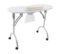 Dokiiovo Table à ongles pliable avec roulettes, table de manucure mobile avec sac, coussinet de poignet, sac de transport, pour les ménages, les salons de beauté (blanc)