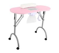 Dokiiovo Table à ongles pliable, table de manucure pliable avec roulettes, table de manucure mobile avec sac, coussinet de poignet, sac de transport, pour les ménages, les salons de beauté (rose)