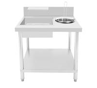 Dokiiovo Table de préparation de poulet frit, plan de travail commercial pour paner le poulet frit, avec bac et panier, table de préparation pour aliments frits, 80 x 70 x 93 cm