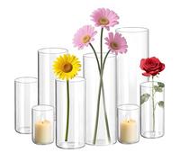 DOKKOME Lot de 8 vases en verre pour décoration de table - Grand vase en verre - Vase tulipe - Cylindre en verre pour bougies, maison, mariage, centre de table - Fête