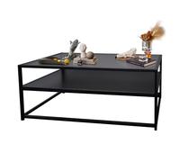 DOKKOME Table basse rectangulaire en verre 110 x 60 cm avec étagère - Table basse à 2 niveaux - Table basse en verre pour salon, terrasse, balcon - Noir