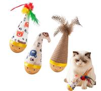 Dokpav 3 Jouets interactif pour Chats Tumbler,Jouet à Plumes avec Clochette | Jouet Interactif à l’Herbe à Chat pour Mordre et Pédaler, Jouets à Mâcher et à Donner des Coups de Patte Anti-Stress