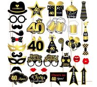 Dokpav 34PCS Accessoires Photobooth,Kit Photobooth Accessoires de Fete40Ans | Accessoire Photobooth Mariage avec Cadre Photo, Deco Anniversaire Noir et Dore pour Soiree, Nouvel an, Mariages,Soirées Disco