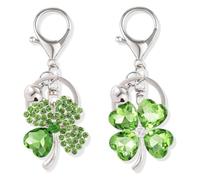 DOKRIN 2 porte-clés trèfle à quatre feuilles, 2 porte-clés porte-bonheur et 2 pendentifs porte-bonheur naturels en forme de feuille verte, parfaits comme cadeaux d'anniversaire pour femmes et hommes