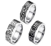 DOKRIN Bagues pour homme,Lot de 3 bagues en acier titane ornées d'un motif œil de Dieu et d'un totem - Bagues hip-hop pour hommes