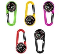 DOKRIN Boussoles, Lot de 5 mousquetons pour enfants boussole porte-clés portable adapté au camping et aux activités de plein air (noir, rouge, vert, jaune, rose rouge)