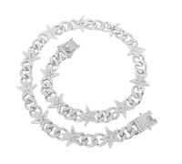 DOKRIN Colliers pour homme,Collier homme en alliage de diamants avec étoile à cinq branches, chaîne cubaine hip-hop en argent de 50 cm