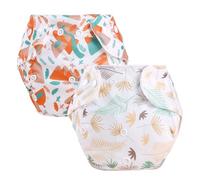 DOKRIN Couches-culottes anti-fuite bébé fille,Couches-culottes anti-fuite bébé garçon,Lot de 2 couches lavables pour bébé, imperméables, avec boutons-pression imprimés